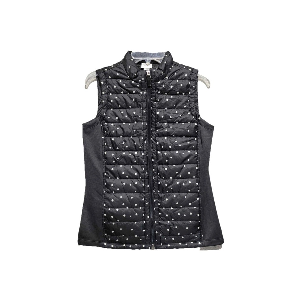 Weekends by Chico's Dappled Dot &‎ Solid Vest 1 Medium Pockets Black White